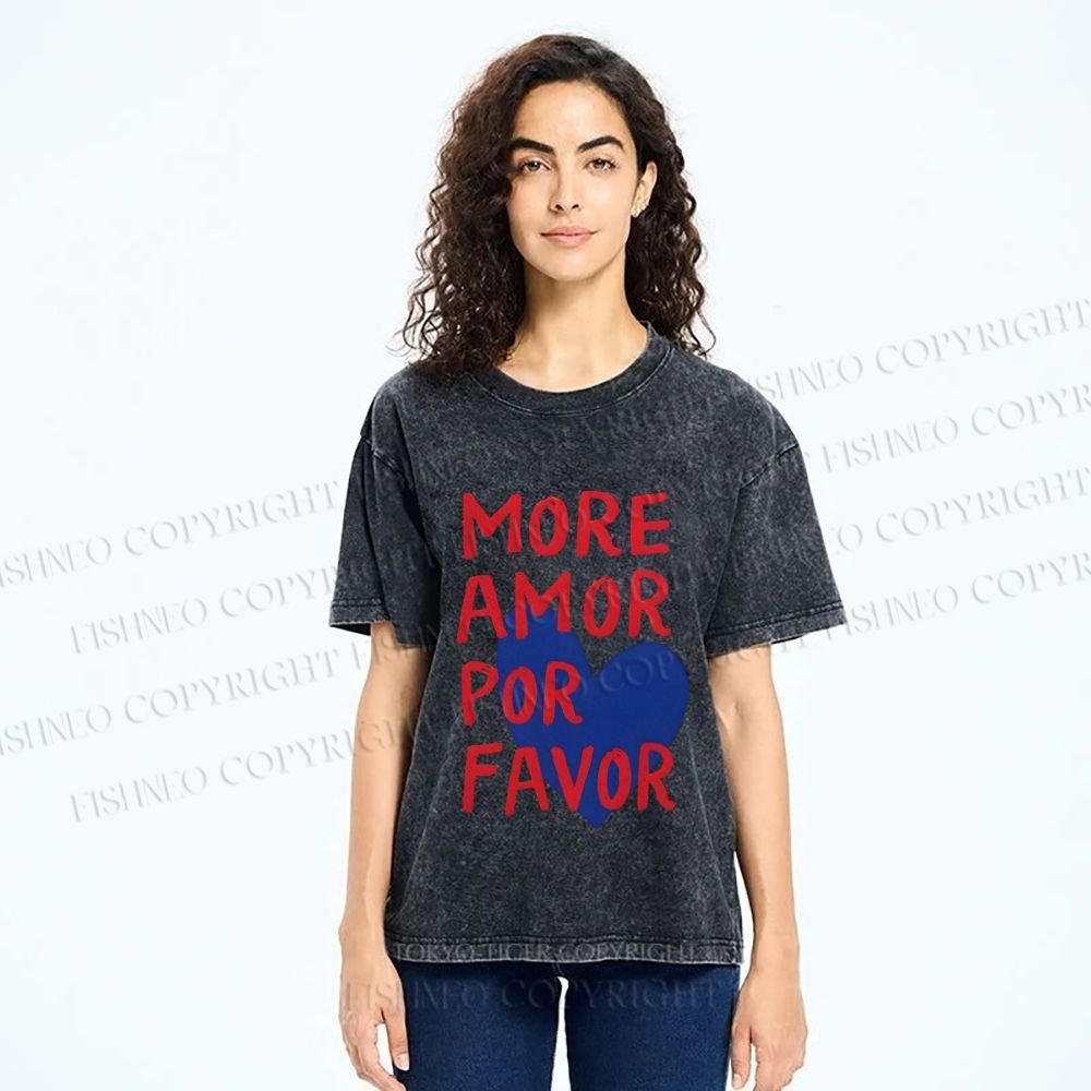 Unisex More Amor Por Favor Printed Washed Tee