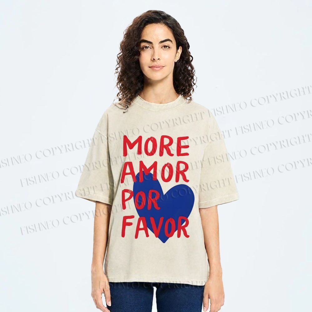 Unisex More Amor Por Favor Printed Washed Tee