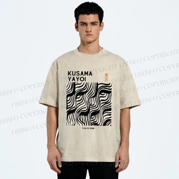 Unisex Yayoi Kusama Geometry Printed Washed Tee