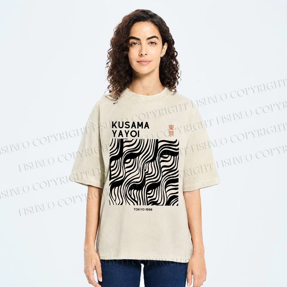 Unisex Yayoi Kusama Geometry Printed Washed Tee