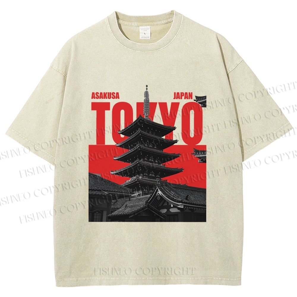 Unisex Japanese Tokyo Printed Washed Tee