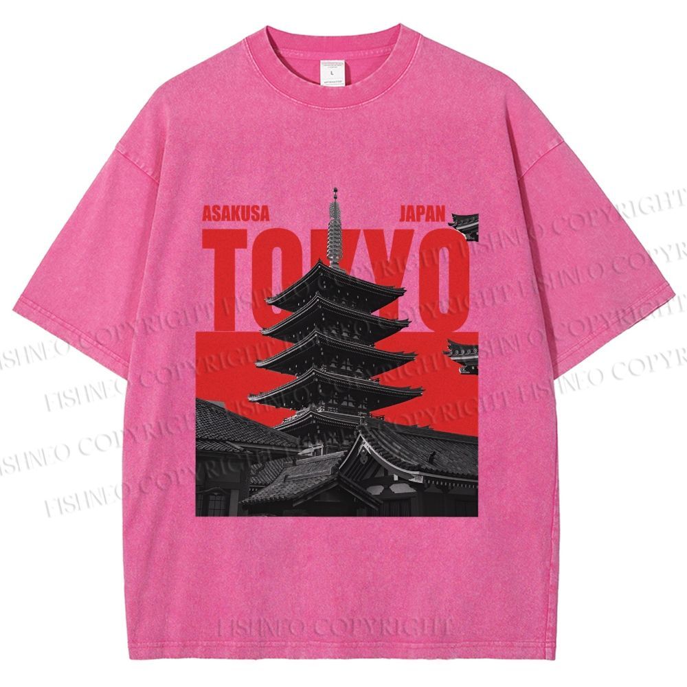 Unisex Japanese Tokyo Printed Washed Tee