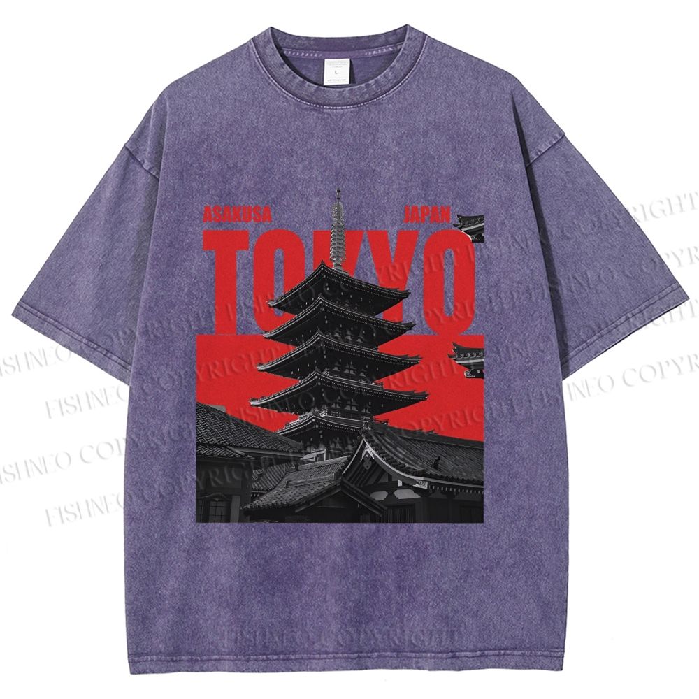 Unisex Japanese Tokyo Printed Washed Tee