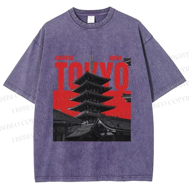 Unisex Japanese Tokyo Printed Washed Tee