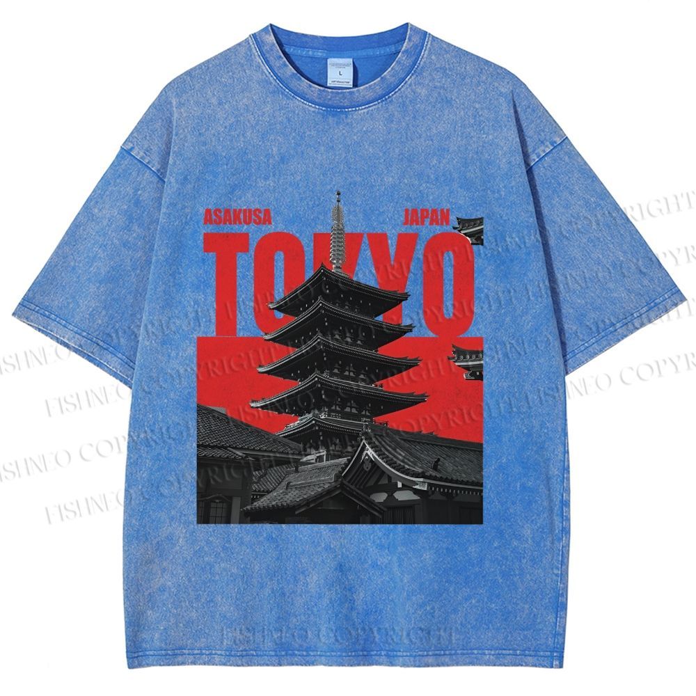 Unisex Japanese Tokyo Printed Washed Tee