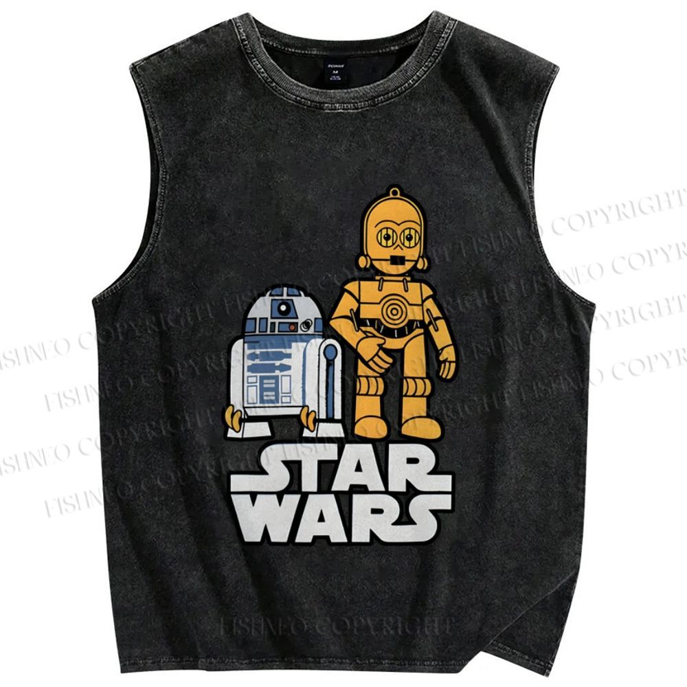 Unisex Star Wars R2-D2 with C-3PO Printed Washed Tank Top