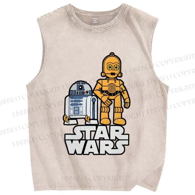 Unisex Star Wars R2-D2 with C-3PO Printed Washed Tank Top