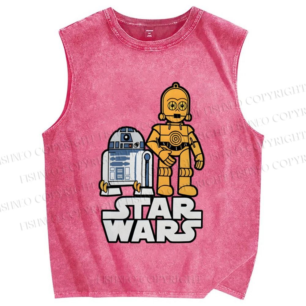 Unisex Star Wars R2-D2 with C-3PO Printed Washed Tank Top