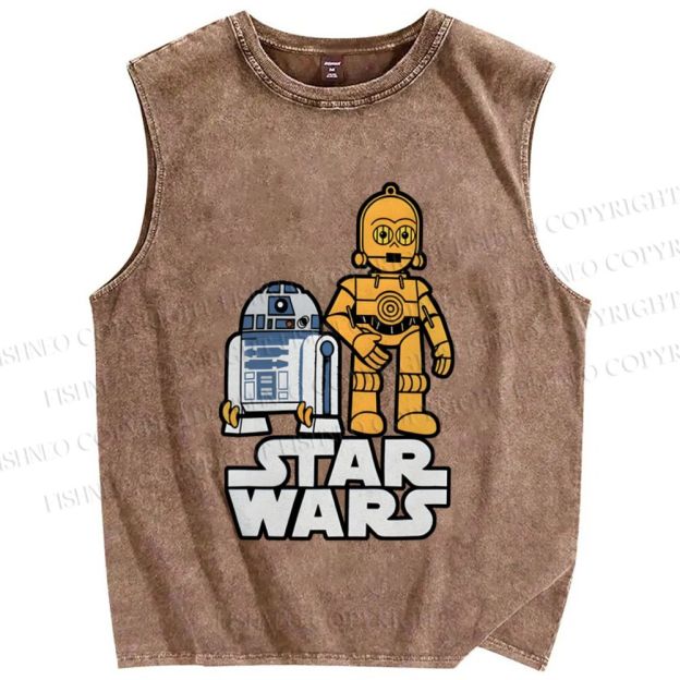 Unisex Star Wars R2-D2 with C-3PO Printed Washed Tank Top