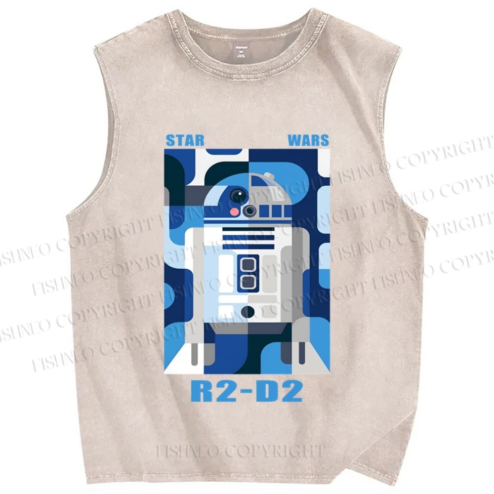 Unisex Star Wars R2-D2 Printed Washed Tank Top