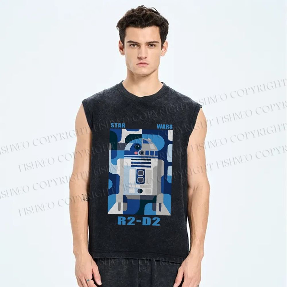 Unisex Star Wars R2-D2 Printed Washed Tank Top