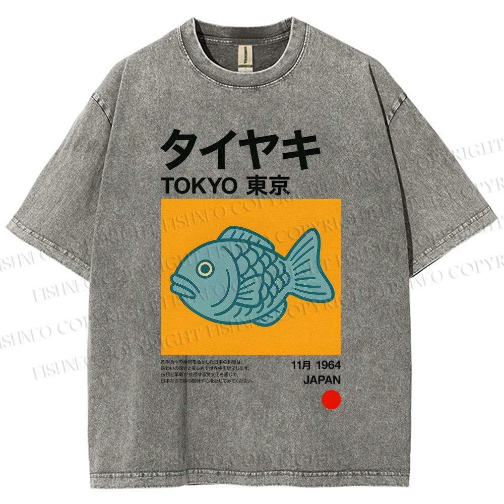 Unisex Taiyaki Japanese Food Art Printed Washed Tee