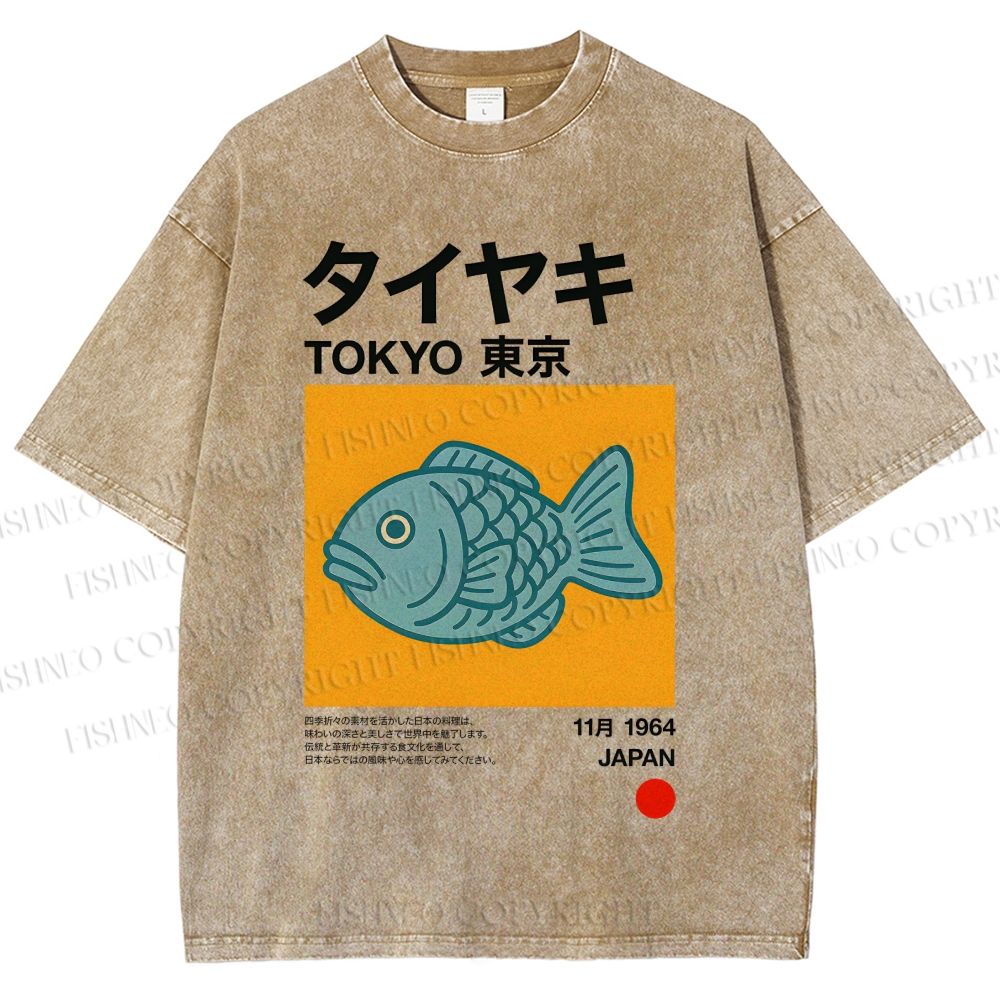 Unisex Taiyaki Japanese Food Art Printed Washed Tee