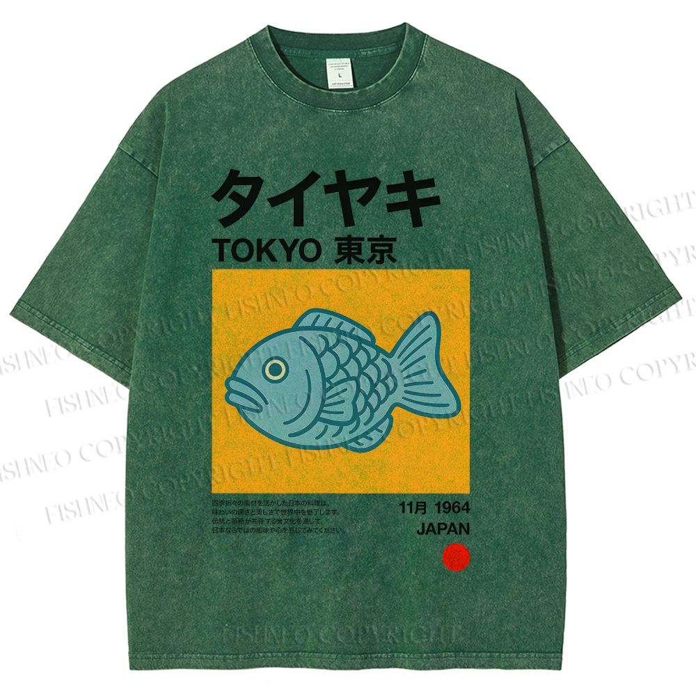 Unisex Taiyaki Japanese Food Art Printed Washed Tee