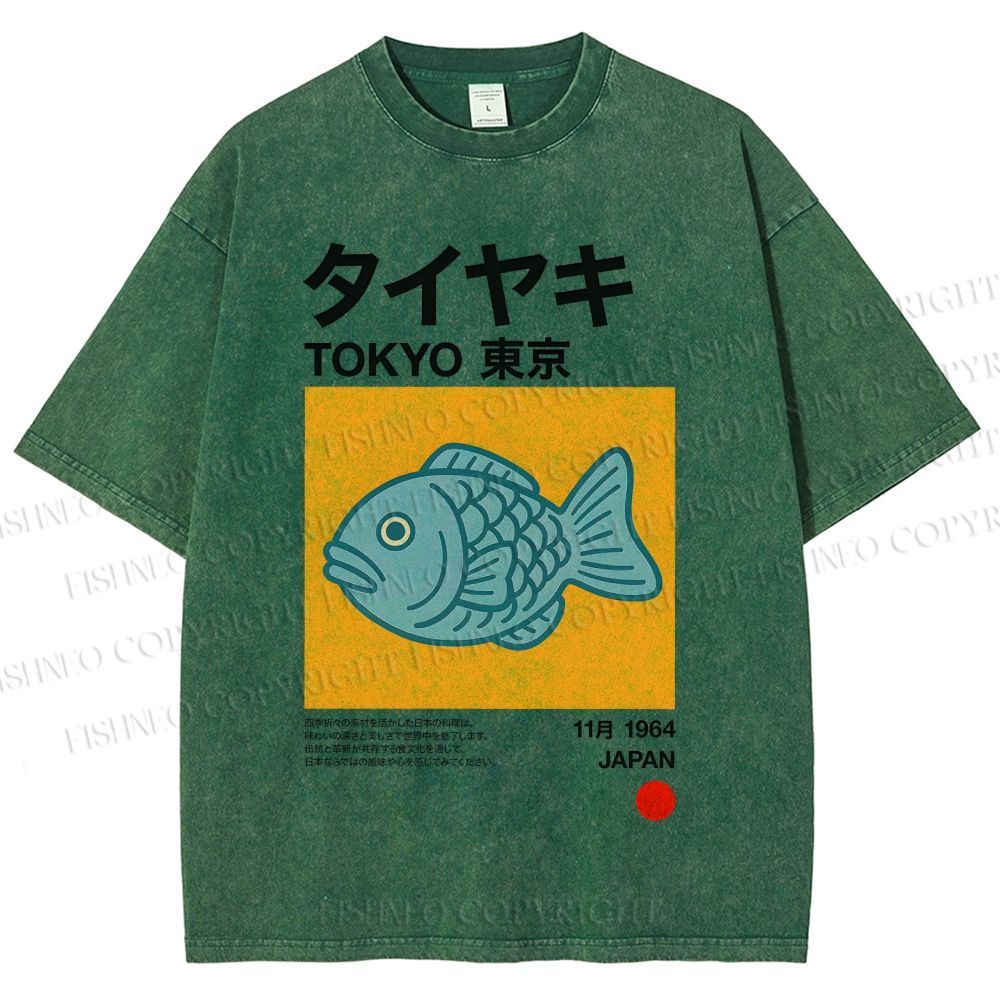 Unisex Taiyaki Japanese Food Art Printed Washed Tee
