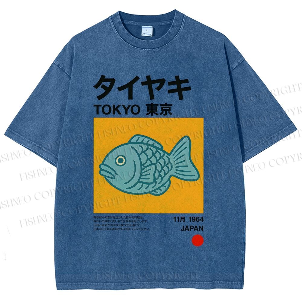 Unisex Taiyaki Japanese Food Art Printed Washed Tee