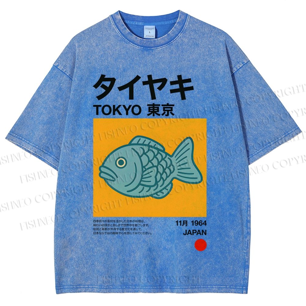Unisex Taiyaki Japanese Food Art Printed Washed Tee