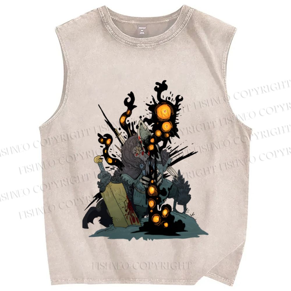 Unisex Greedy Knight Kaiju Printed Washed Tank Top