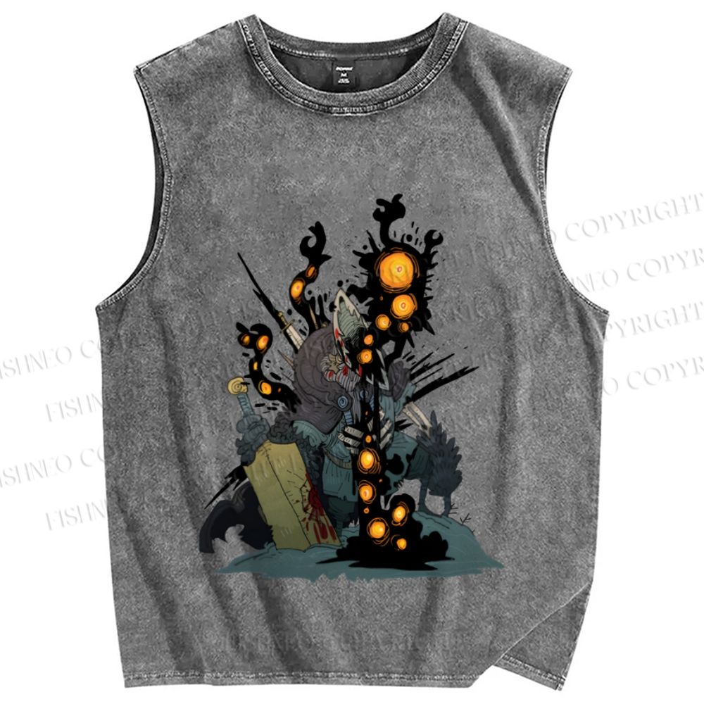 Unisex Greedy Knight Kaiju Printed Washed Tank Top