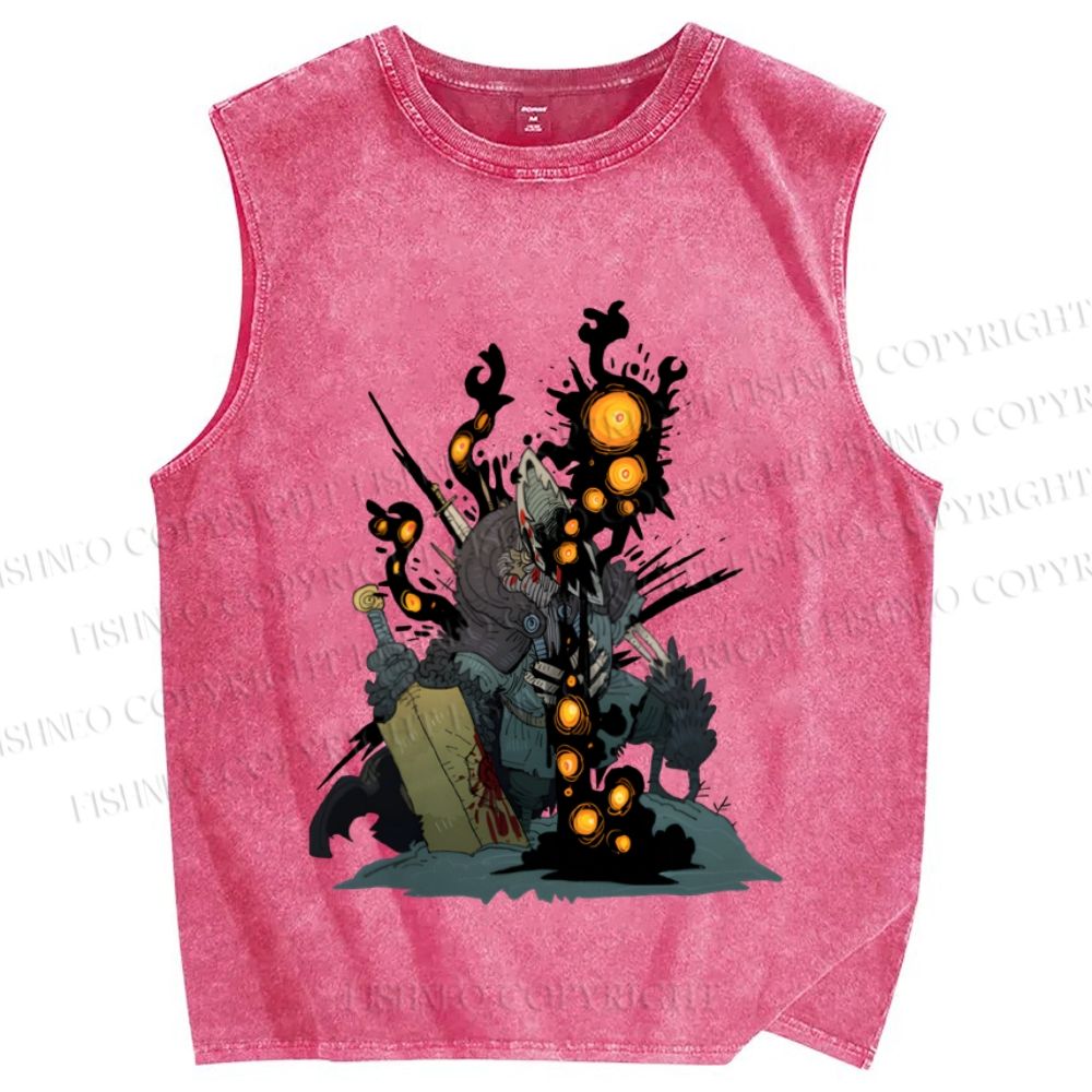 Unisex Greedy Knight Kaiju Printed Washed Tank Top