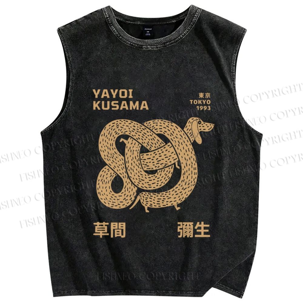 Unisex Yayoi Kusama Dachshund With Dots Printed Washed Tank Top