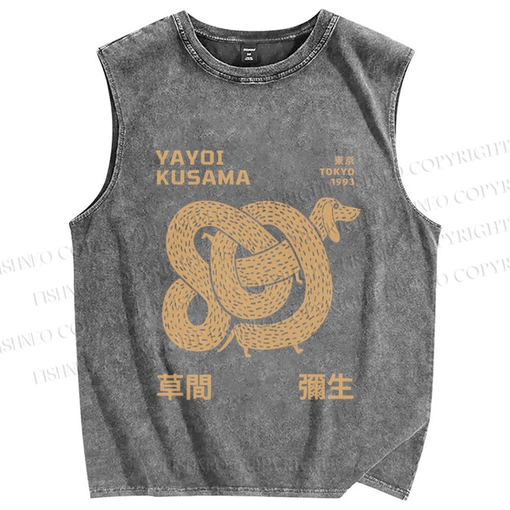Unisex Yayoi Kusama Dachshund With Dots Printed Washed Tank Top