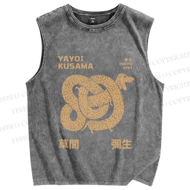 Unisex Yayoi Kusama Dachshund With Dots Printed Washed Tank Top