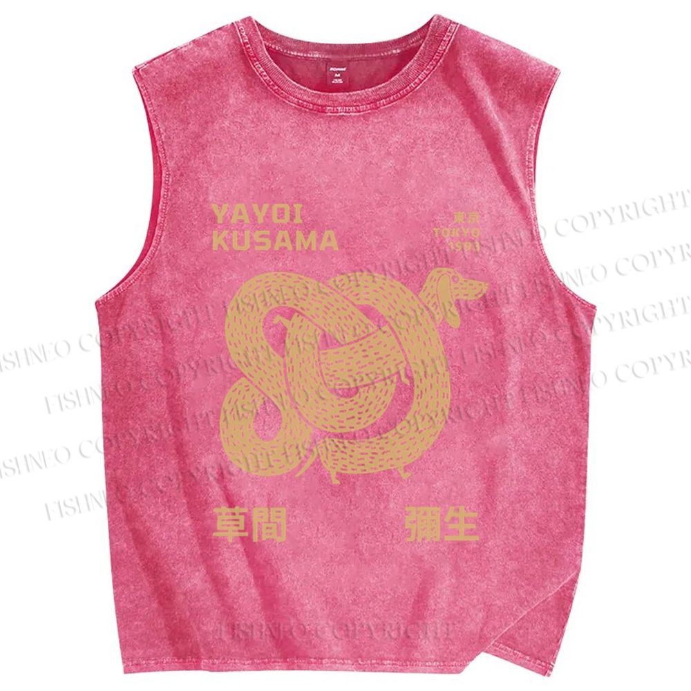 Unisex Yayoi Kusama Dachshund With Dots Printed Washed Tank Top