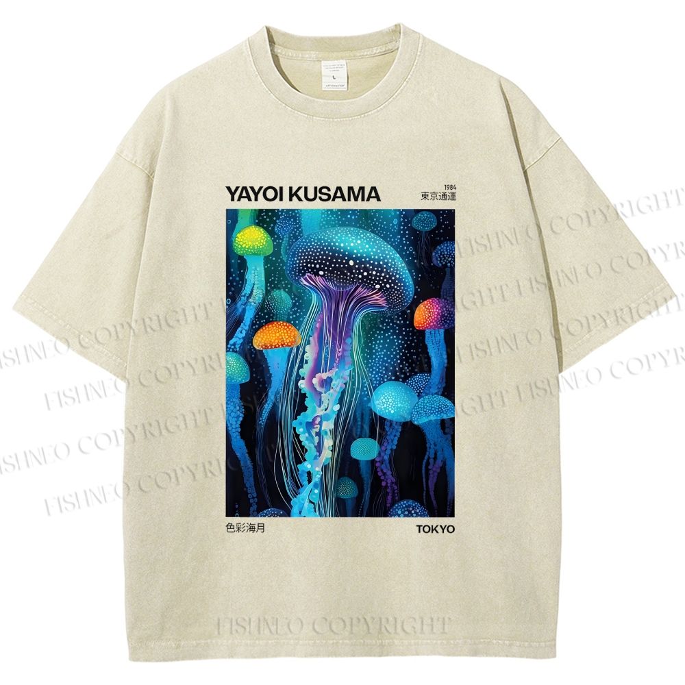 Unisex Yayoi Kusama Colorful Art Jellyfish Printed Washed Tee