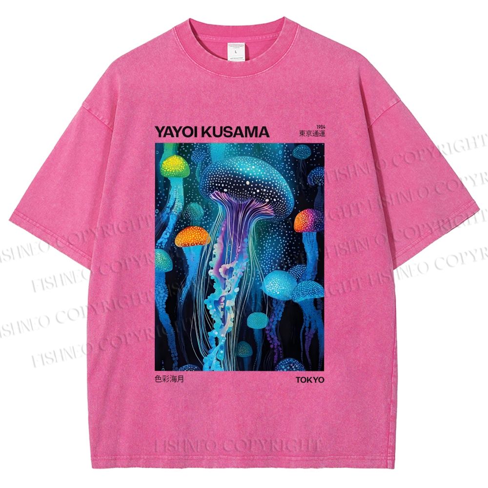 Unisex Yayoi Kusama Colorful Art Jellyfish Printed Washed Tee