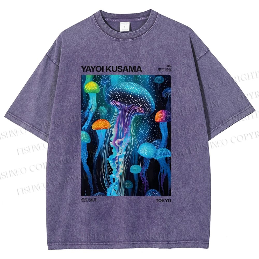 Unisex Yayoi Kusama Colorful Art Jellyfish Printed Washed Tee