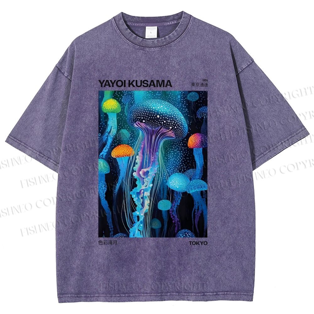 Unisex Yayoi Kusama Colorful Art Jellyfish Printed Washed Tee