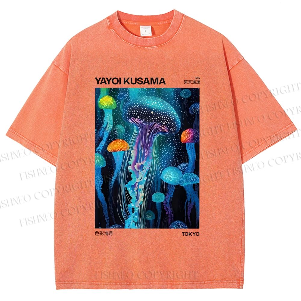 Unisex Yayoi Kusama Colorful Art Jellyfish Printed Washed Tee