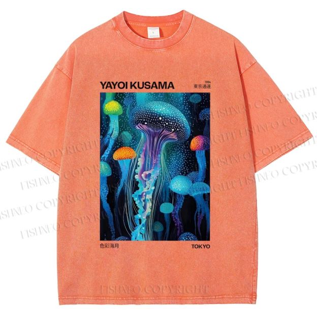 Unisex Yayoi Kusama Colorful Art Jellyfish Printed Washed Tee