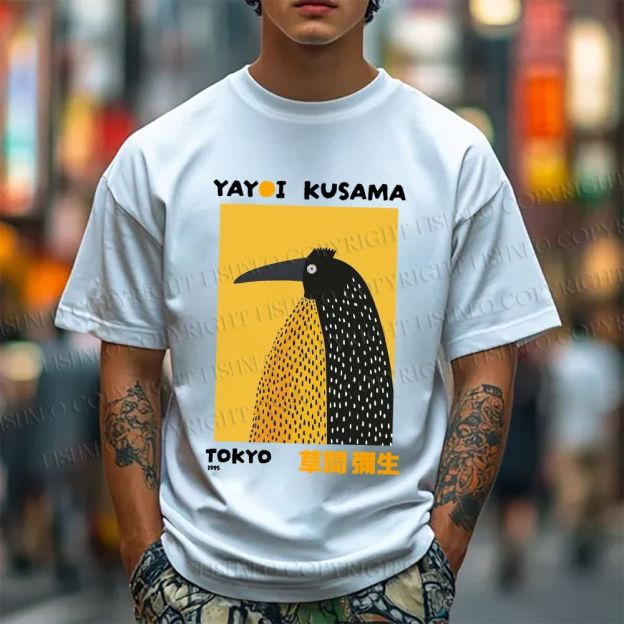 Unisex Classic Cotton Half-Split Dot Bird Printed T-shirt