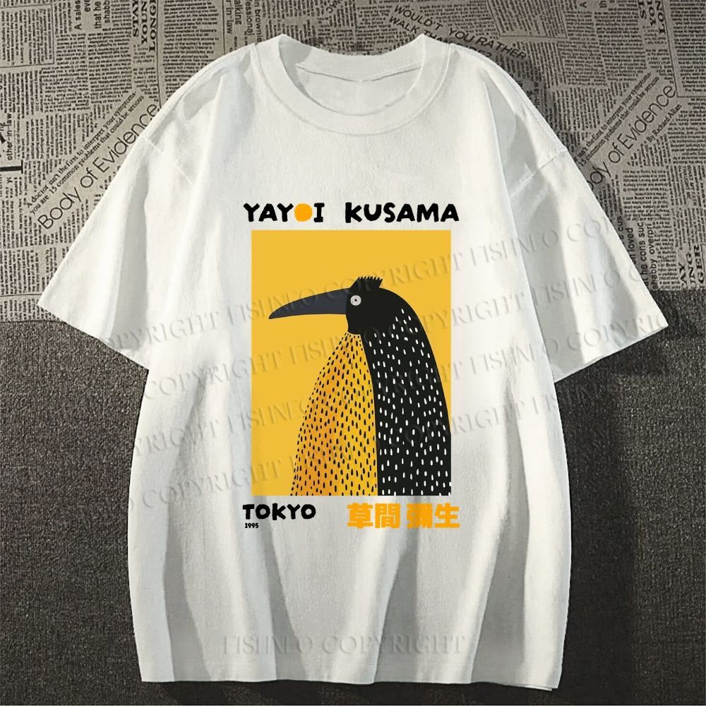 Unisex Classic Cotton Half-Split Dot Bird Printed T-shirt