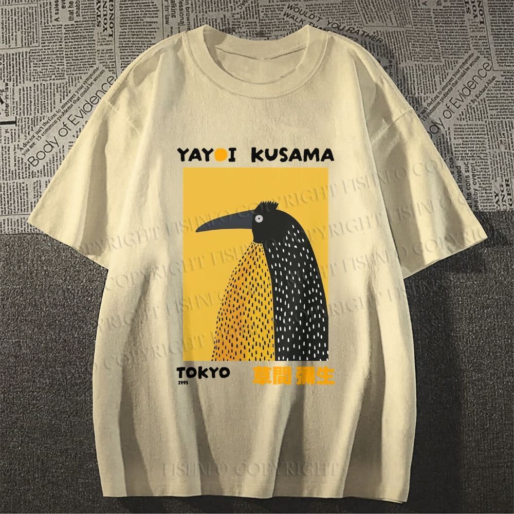 Unisex Classic Cotton Half-Split Dot Bird Printed T-shirt