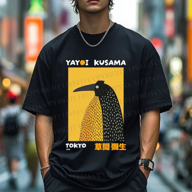 Unisex Classic Cotton Half-Split Dot Bird Printed T-shirt