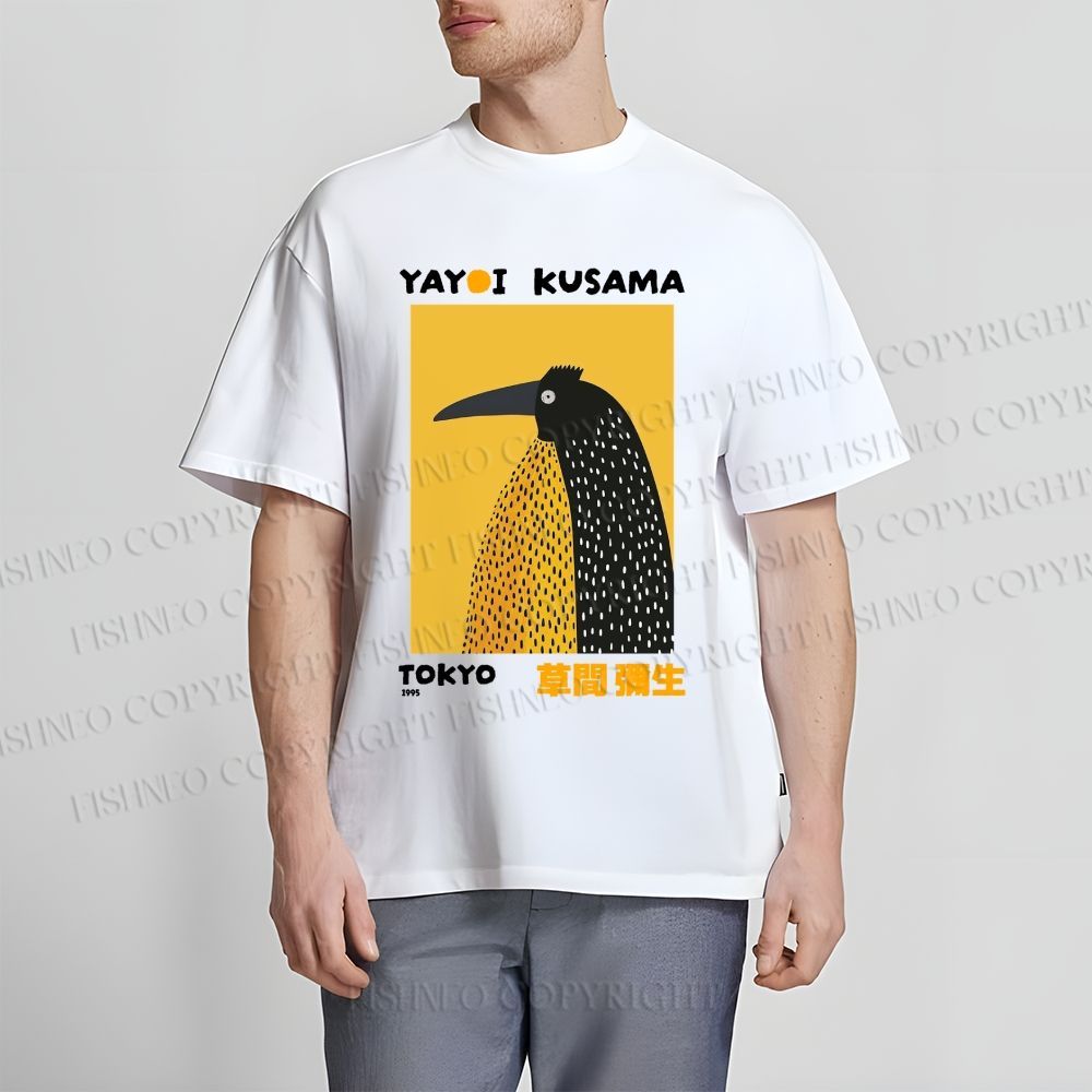 Unisex Classic Cotton Half-Split Dot Bird Printed T-shirt