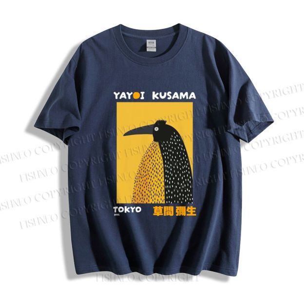 Unisex Classic Cotton Half-Split Dot Bird Printed T-shirt