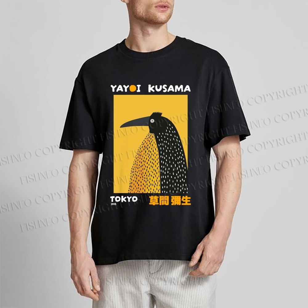 Unisex Classic Cotton Half-Split Dot Bird Printed T-shirt