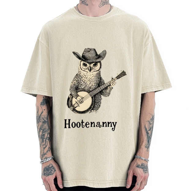 Unisex Hootenanny Vintage Printed Washed Tee