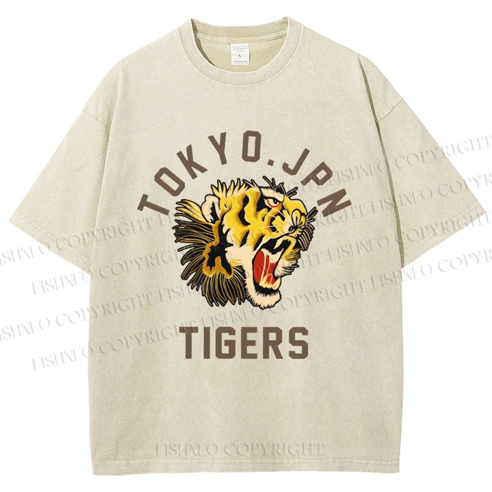 Unisex Tokyo Tiger Printed Washed Tee
