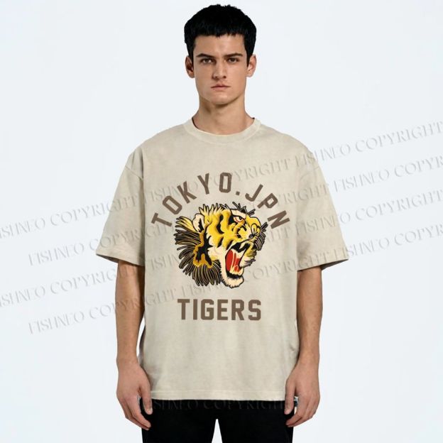 Unisex Tokyo Tiger Printed Washed Tee