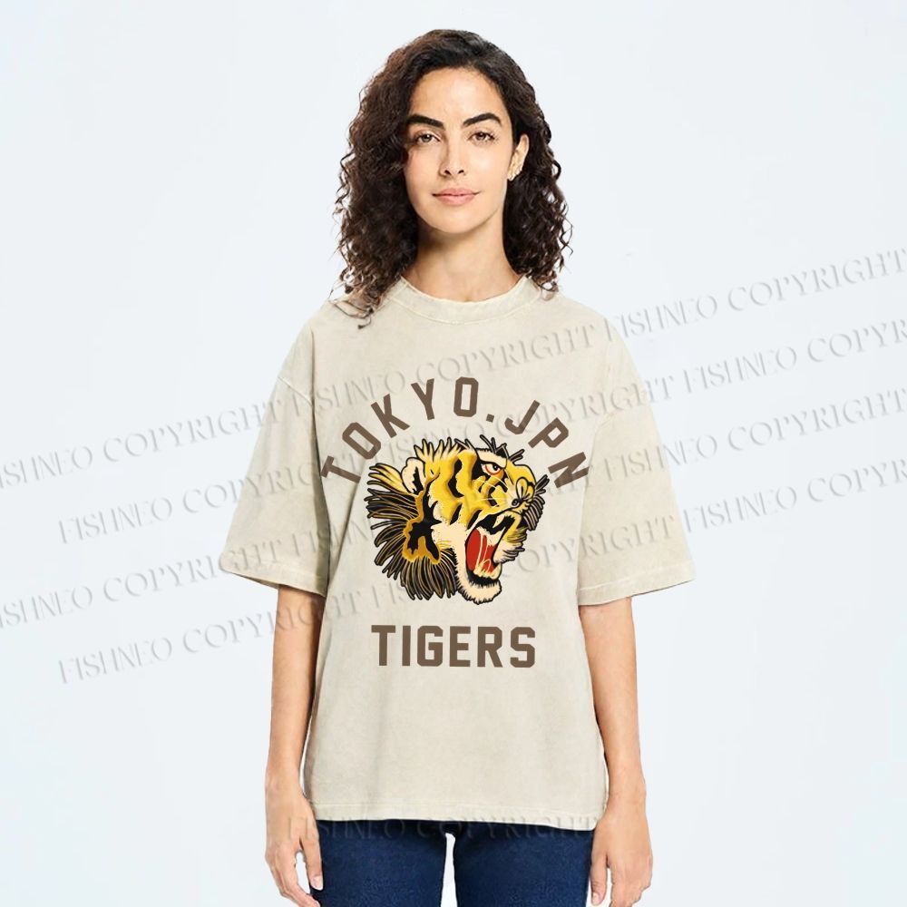 Unisex Tokyo Tiger Printed Washed Tee