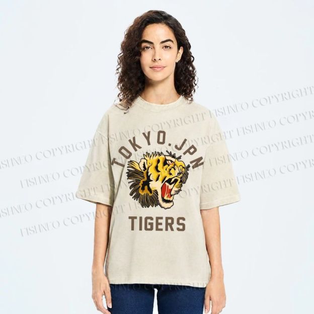Unisex Tokyo Tiger Printed Washed Tee
