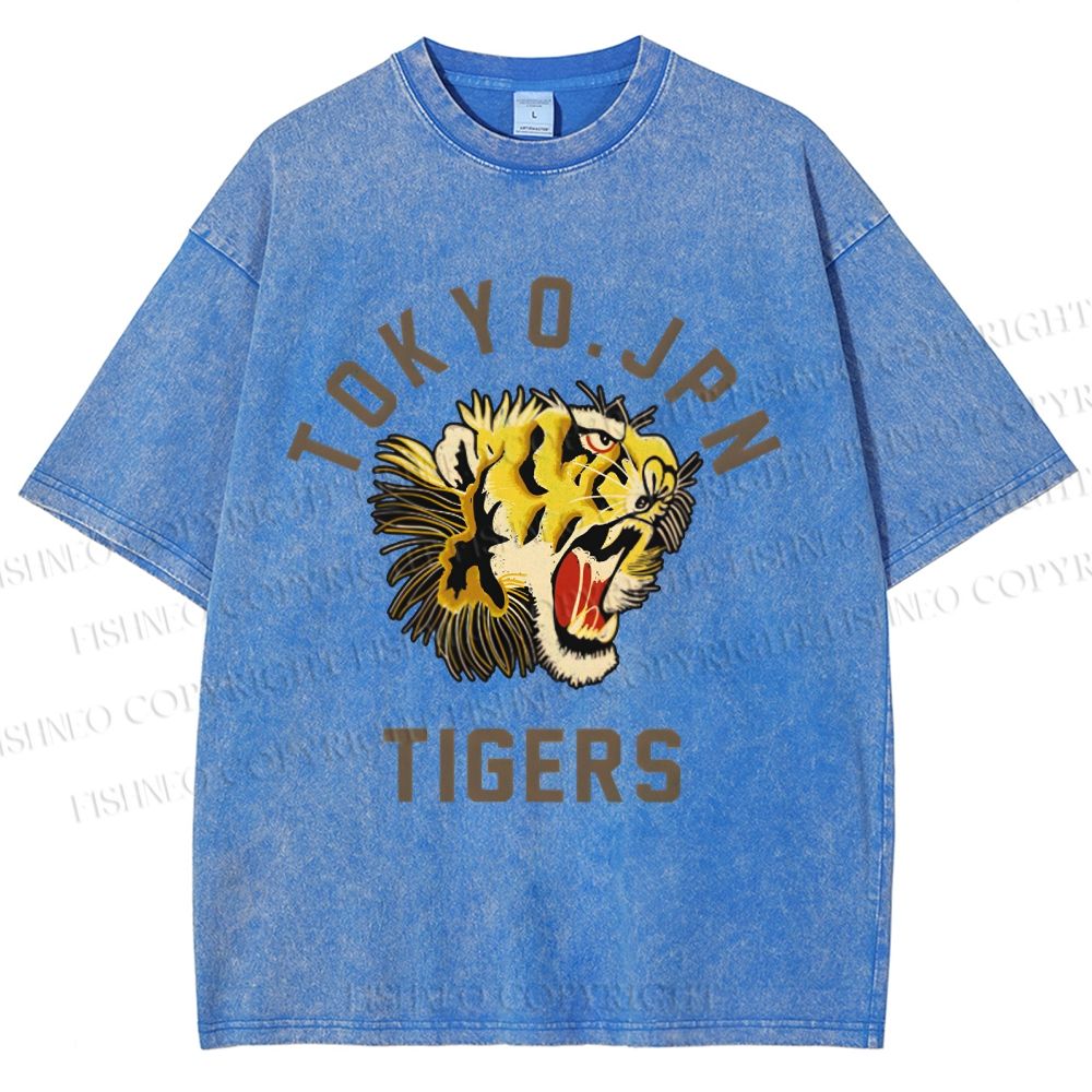 Unisex Tokyo Tiger Printed Washed Tee