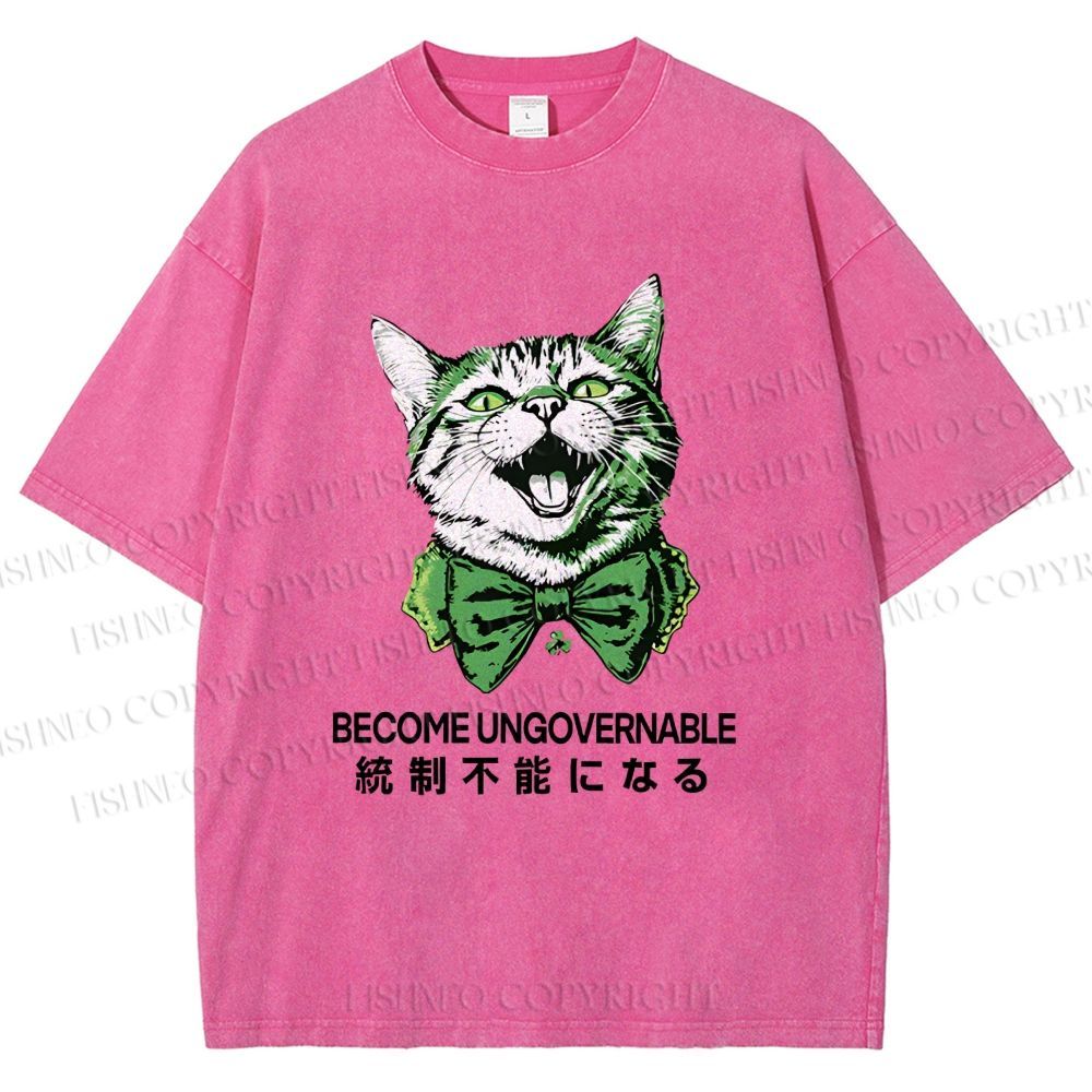 Unisex Become Ungovernable Four-Leaf Clover Cat Printed Washed Tee