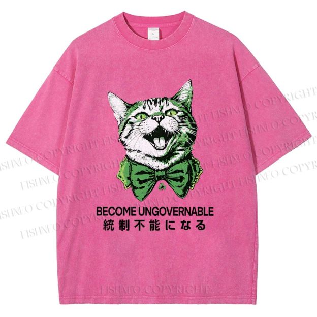 Unisex Become Ungovernable Four-Leaf Clover Cat Printed Washed Tee
