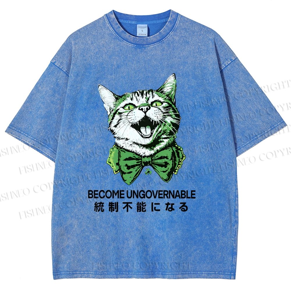 Unisex Become Ungovernable Four-Leaf Clover Cat Printed Washed Tee